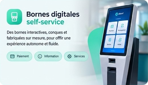 Bornes digitales self-service PayPos : paiement, information, services.